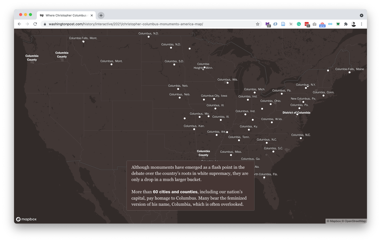 Columbus is still honored in 6,000 places across the U.S - 6